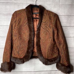 Lafayette 148 classic rabbit fur trim jacket